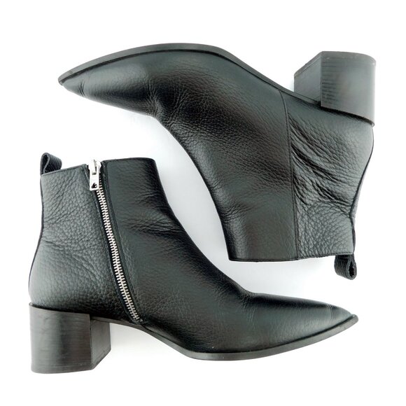 EVERLANE Black Leather Block Heel Chelsea Side Zip Ankle Boots 8 - Picture 4 of 10